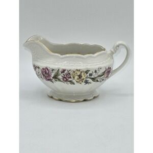 Vintage Embassy USA Vitrified China Floral Gravy Boat Gold Trim Serving Pitcher
